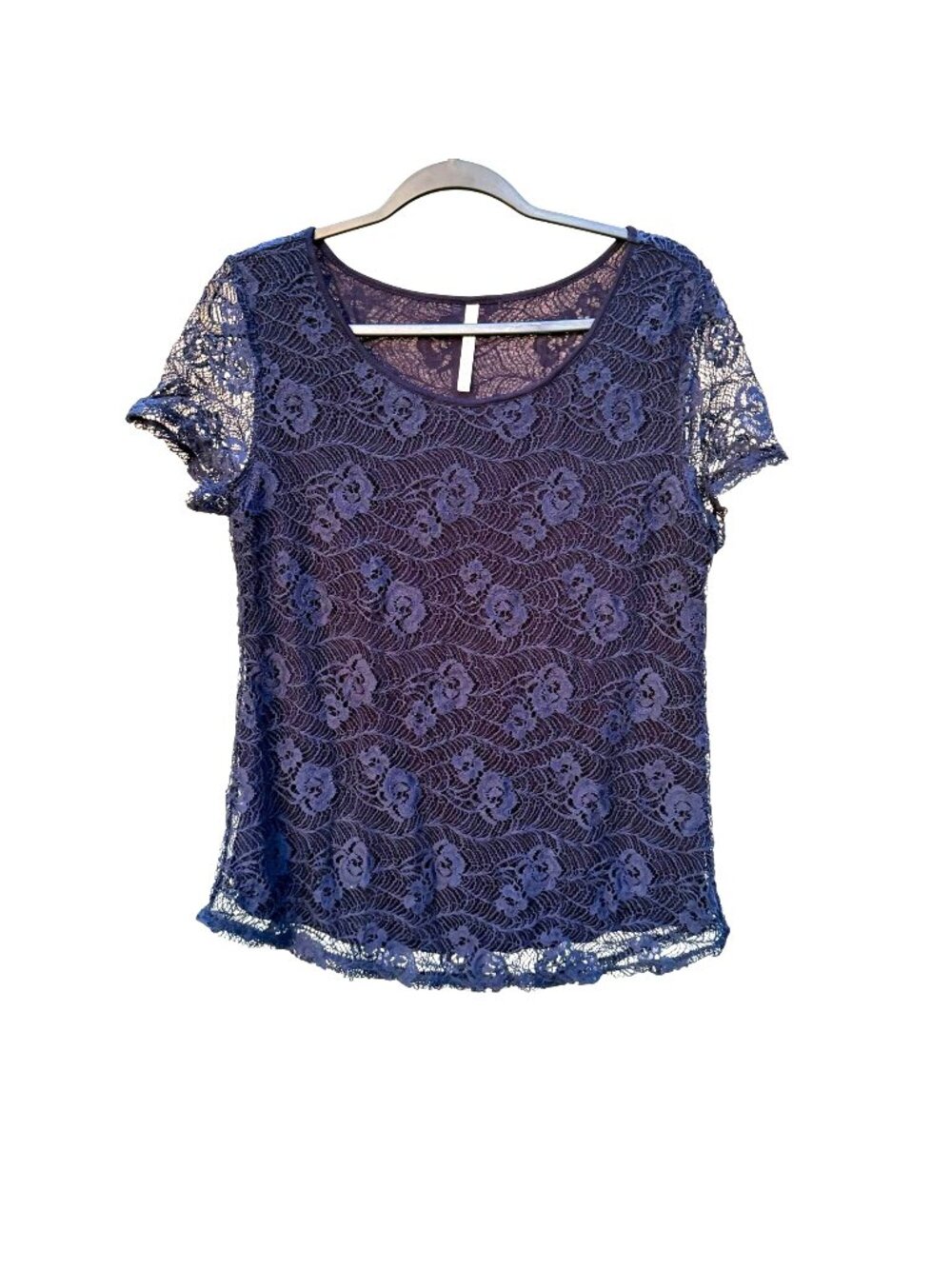 Lea & Nicole Lace Blouse L Womens Floral Short Sleeve Shirt Cotton Blend